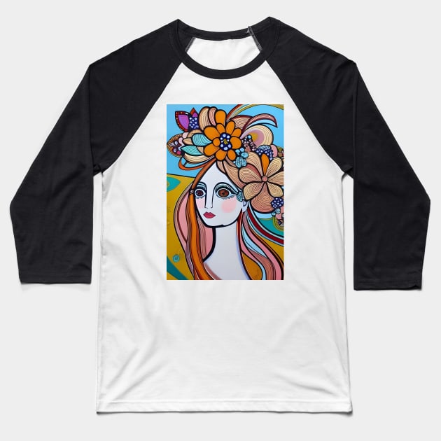 Woman with flowers in her hair Baseball T-Shirt by Colin-Bentham